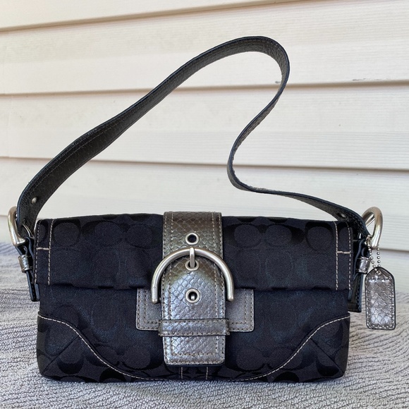 Coach Handbags - Pewter Snakeskin Black Signature Fabric Coach